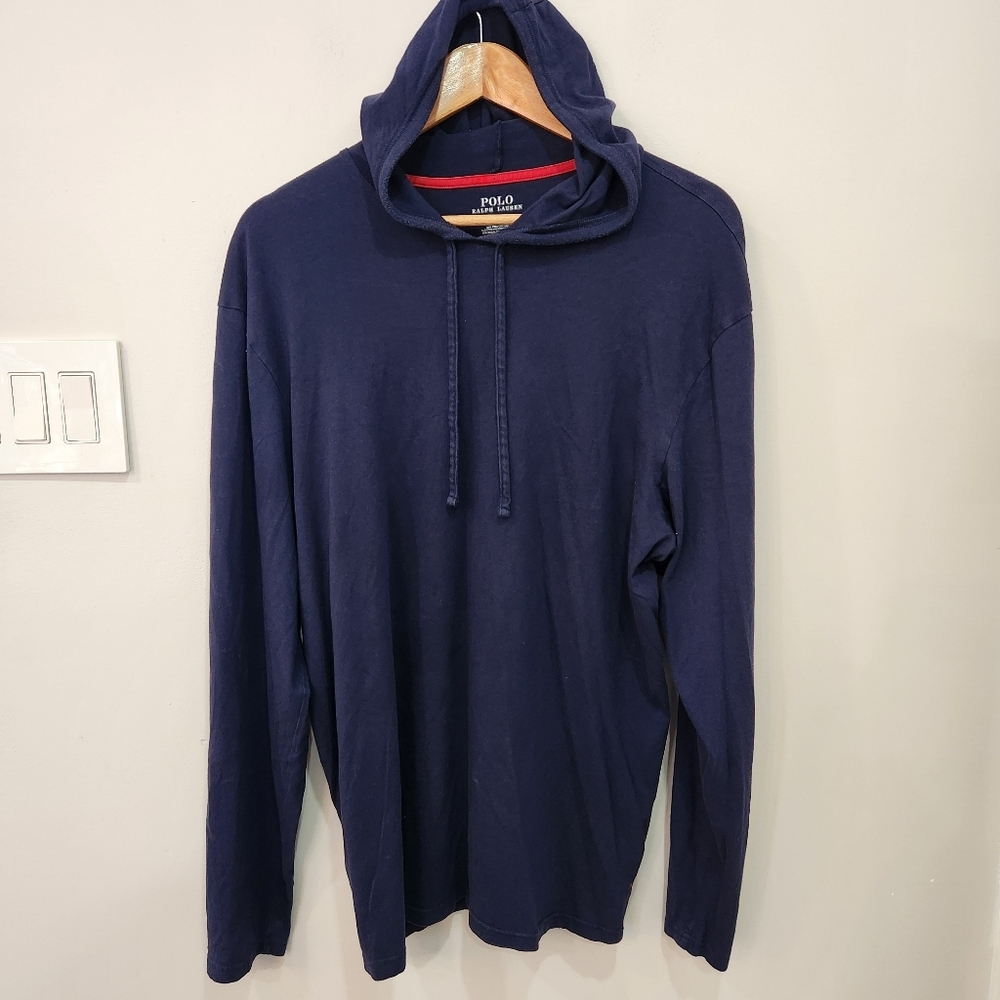 Polo Ralph Lauren Jersey Hooded Long Sleeve T Shirt Mens Size Large Blue